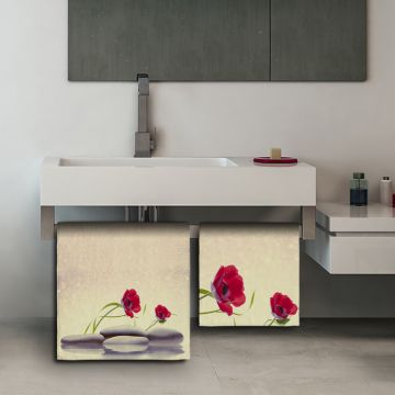 Coppia Salviette Bagno Red Poppies and Stones